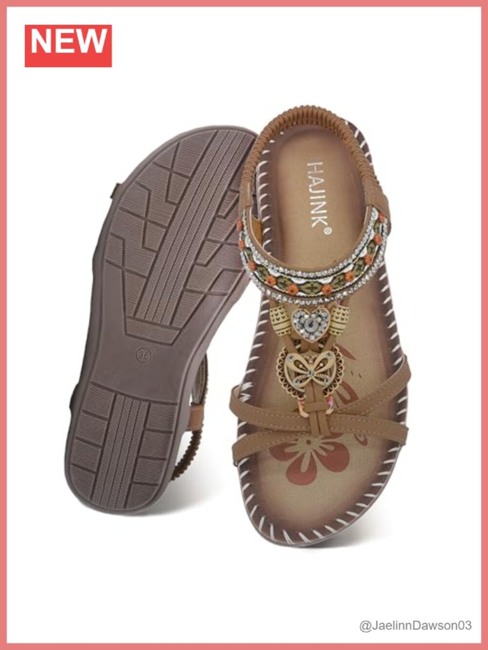 Women's Boho Flat Sandals with Rhinestones & Elastic Ankle Strap